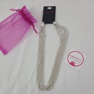 New 6 Strand 18" Silver Statement Necklace Silver Tone Beads. NWT